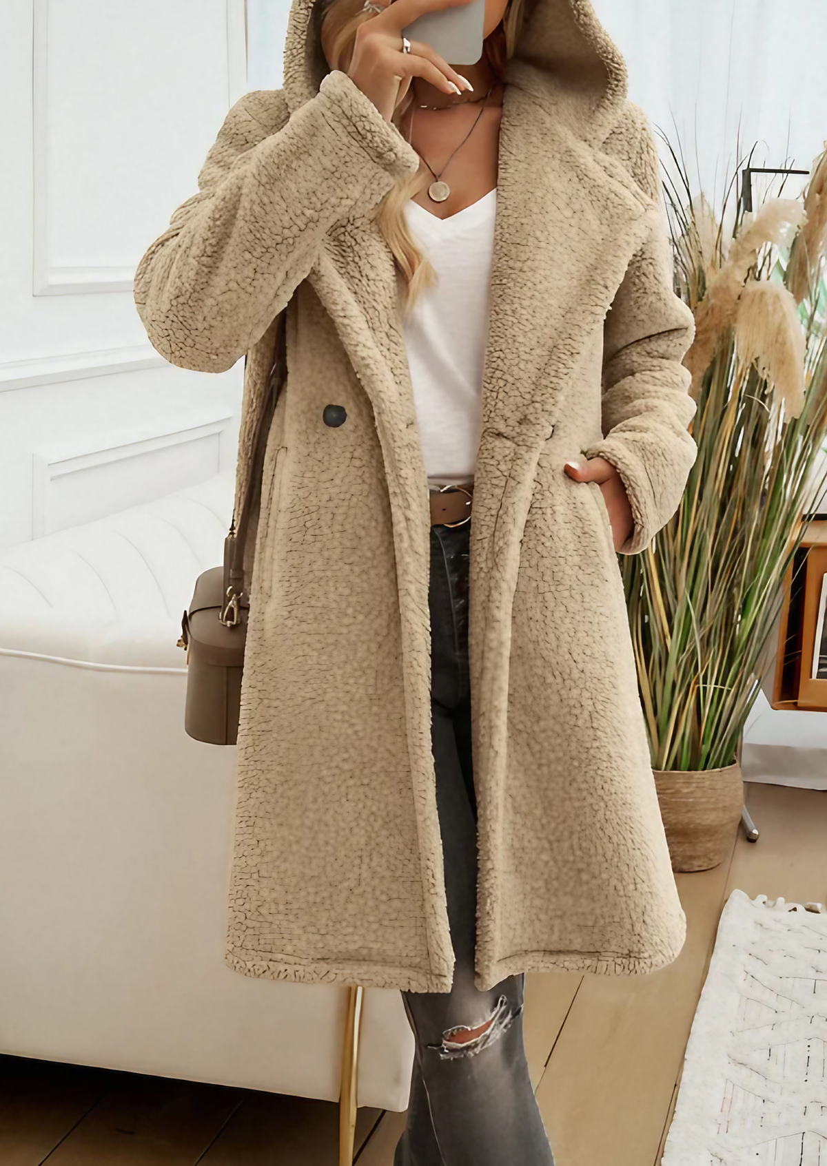 Manteau d'hiver femme à capuche et col à revers, trois coloris, kaki