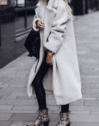Manteau long oversize femme à capuche, fermeture zippée, beige