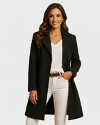 Manteau long femme à coupe structurée, noir, gris ou marron, noir