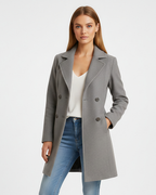 Manteau long femme à coupe structurée, noir, gris ou marron, gris
