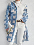 Manteau long femme à motif géométrique, bleu clair, bleu clair