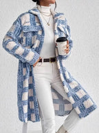 Manteau long femme à motif géométrique, bleu clair