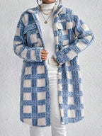 Manteau long femme à motif géométrique, bleu clair