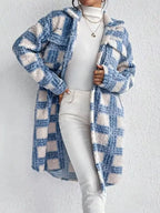 Manteau long femme à motif géométrique, bleu clair