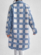 Manteau long femme à motif géométrique, bleu clair
