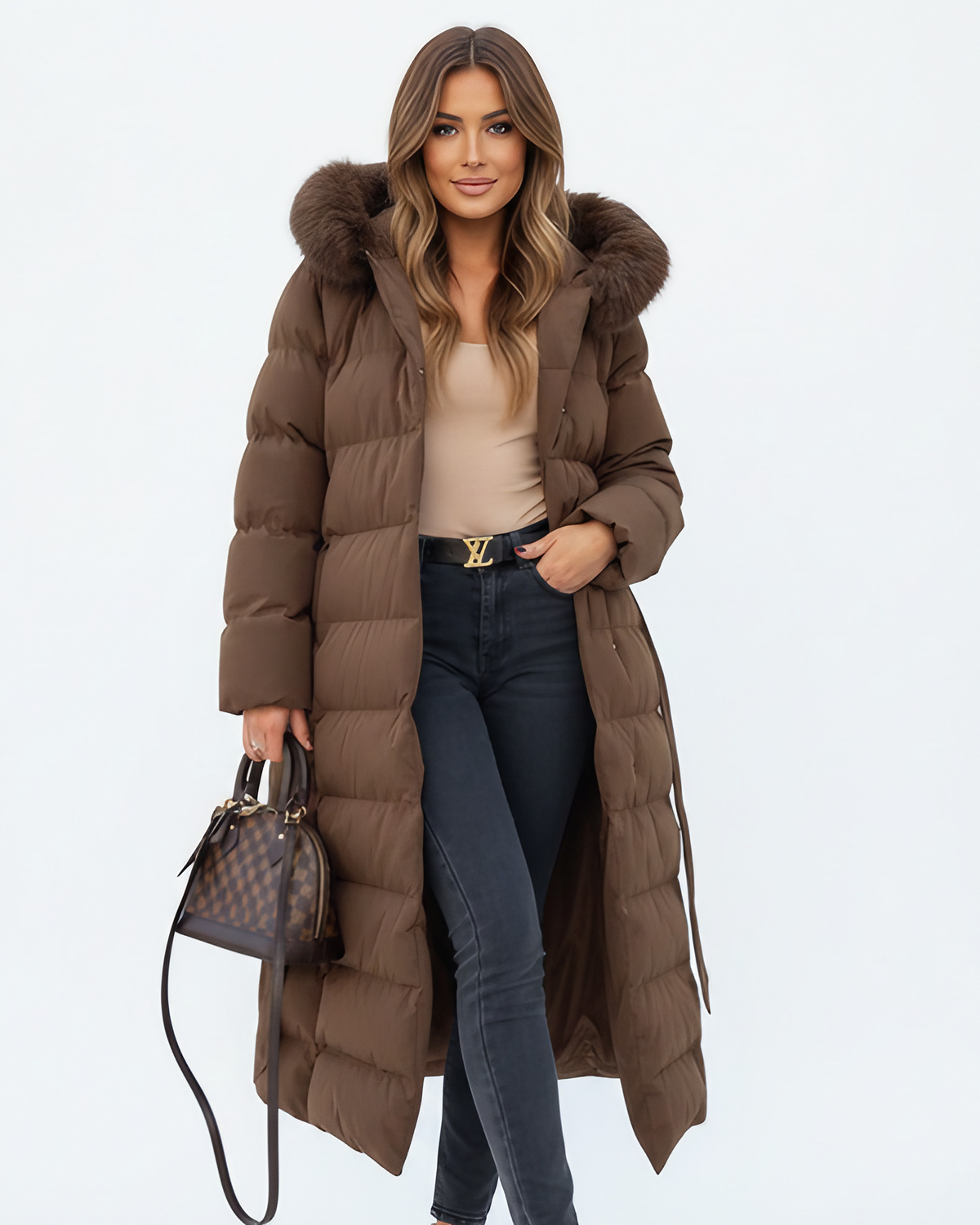Manteau long femme à capuche, déperlant et coupe-vent, trois coloris, marron