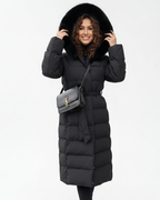 Manteau long femme à capuche, déperlant et coupe-vent, trois coloris, noir