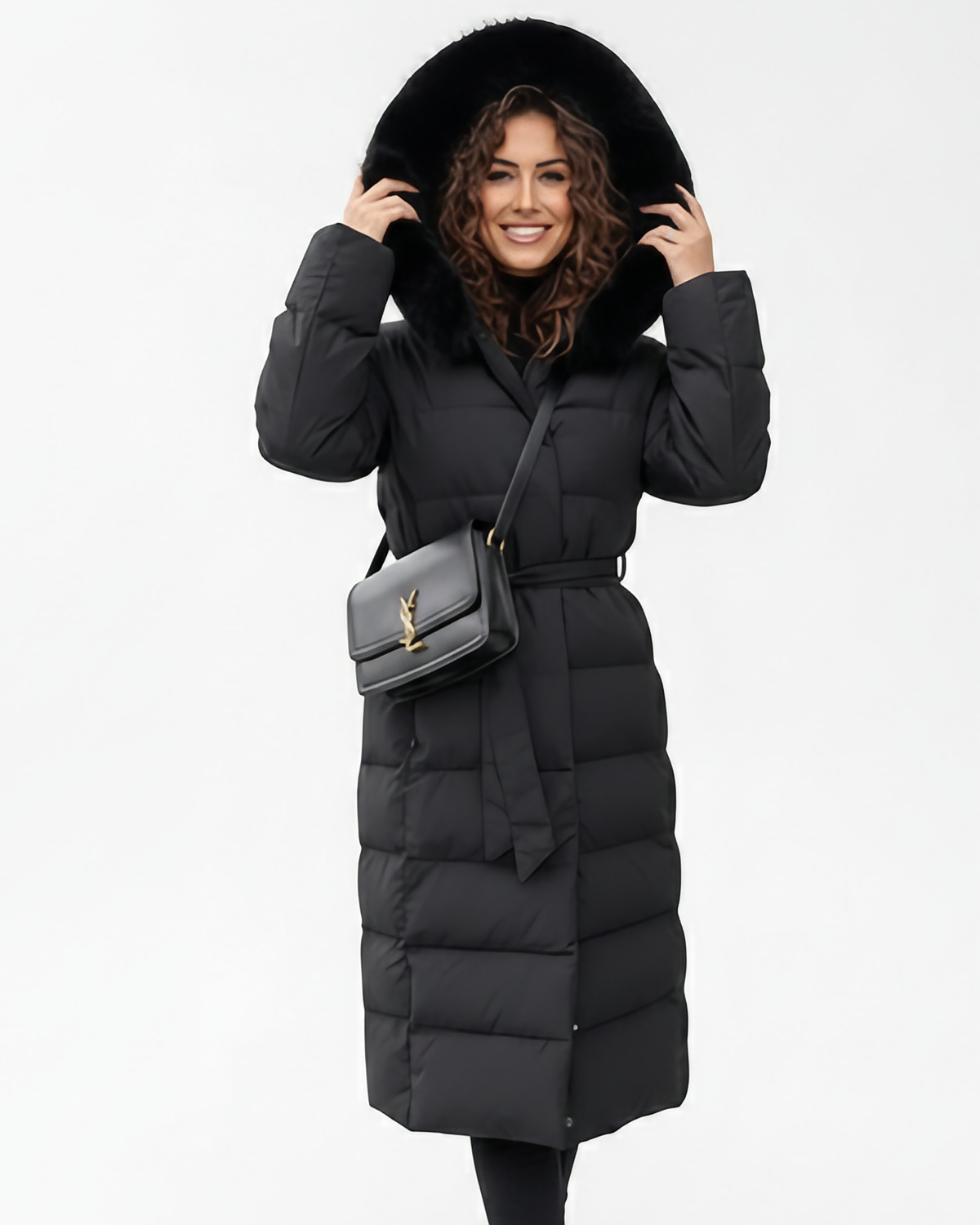 Manteau long femme à capuche, déperlant et coupe-vent, trois coloris, noir