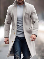 Manteau long homme d'hiver boutonné, coupe ajustée, à poches, gris
