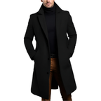 Manteau long homme d'hiver, col à revers, boutonné, noir