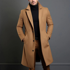 Manteau long homme d'hiver, col à revers, boutonné, marron