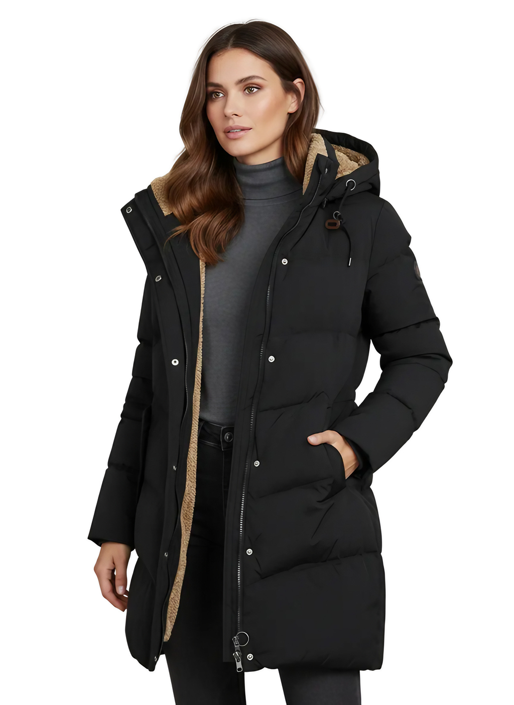 Manteau long femme à capuche, coupe droite, du XS au 3XL, noir