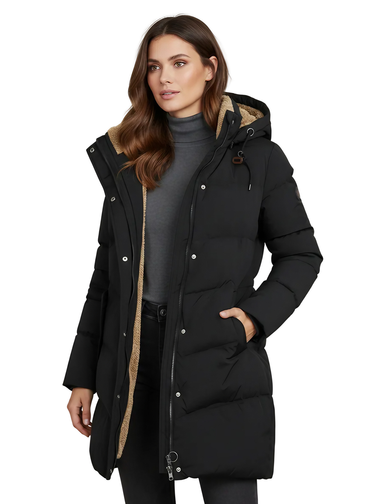 Manteau long femme à capuche, coupe droite, du XS au 3XL, noir