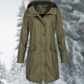 Manteau de pluie femme long à capuche réglable, vert foncé, vert foncé