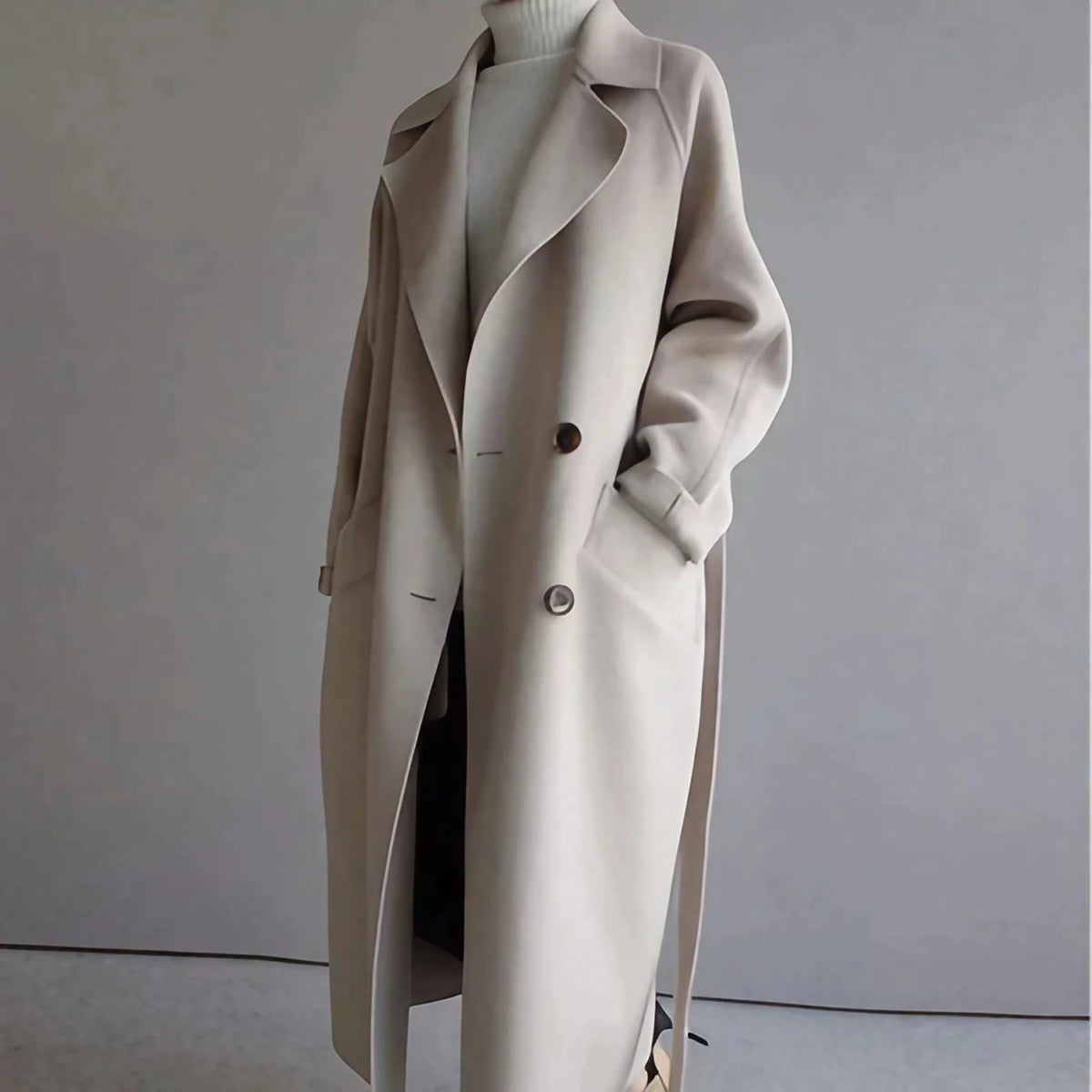 Manteau long femme d'hiver, beige, noir ou marron, beige