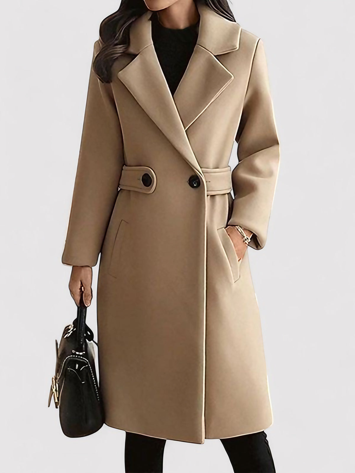 Manteau long femme d'hiver avec ceinture à boucle, du M au 4XL, kaki