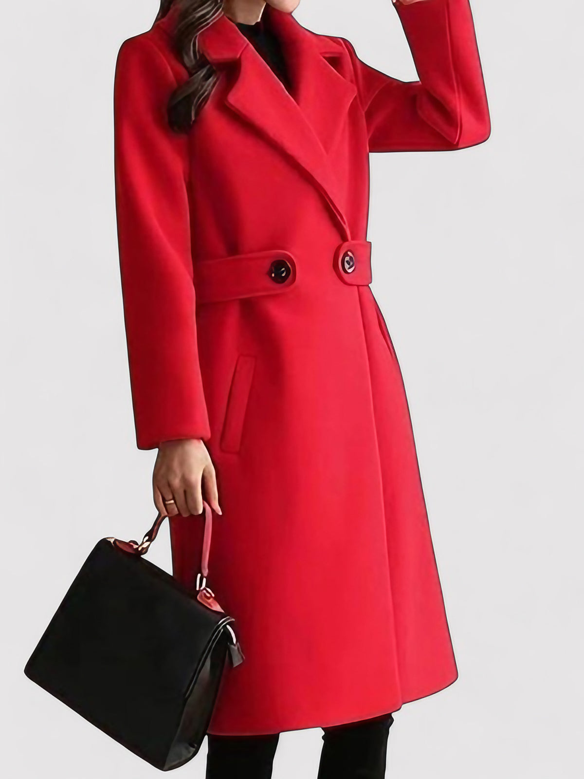 Manteau long femme d'hiver avec ceinture à boucle, du M au 4XL, rouge