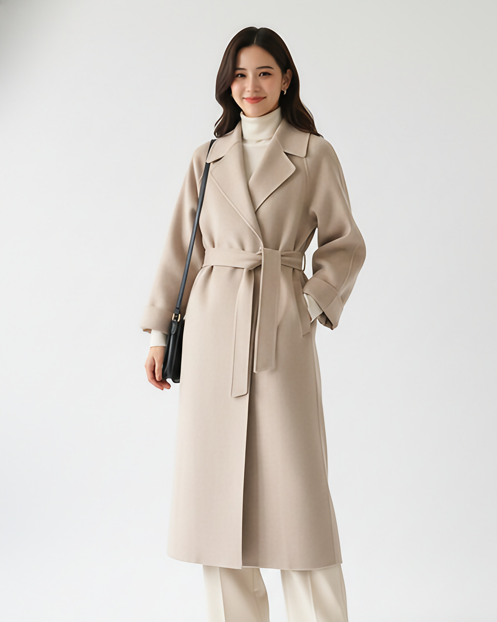 Manteau long femme cintré à col revers, doublé, XS au 3XL, blanc