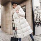 Manteau long matelassé femme à col doux, coupe droite