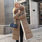 Manteau long matelassé femme à col doux, coupe droite