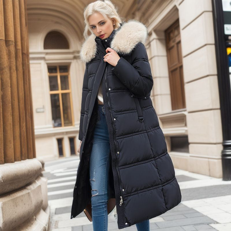 Manteau long matelassé femme à col doux, coupe droite