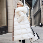 Manteau long matelassé femme à col doux, coupe droite, blanc