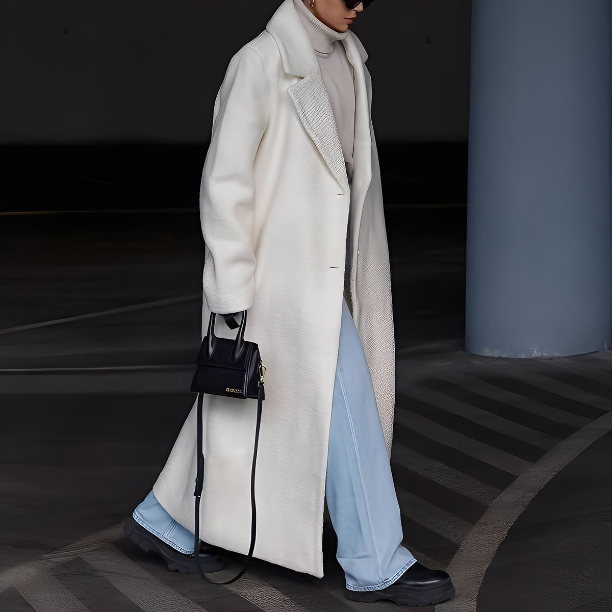 Manteau long oversize femme fermé par un bouton, quatre coloris, blanc
