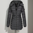 Doudoune longue femme à capuche, déperlante, cinq coloris, noir