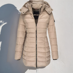 Doudoune longue femme à capuche, déperlante, cinq coloris, kaki