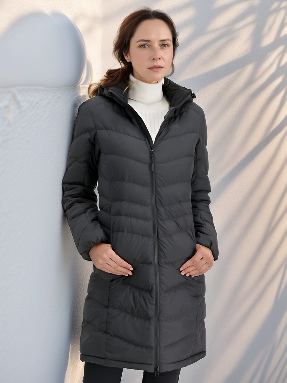Doudoune longue femme à capuche, déperlante, cinq coloris