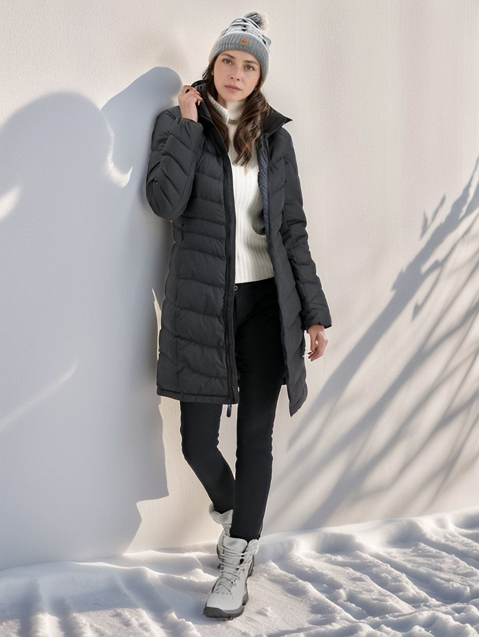 Doudoune longue femme à capuche, déperlante, cinq coloris