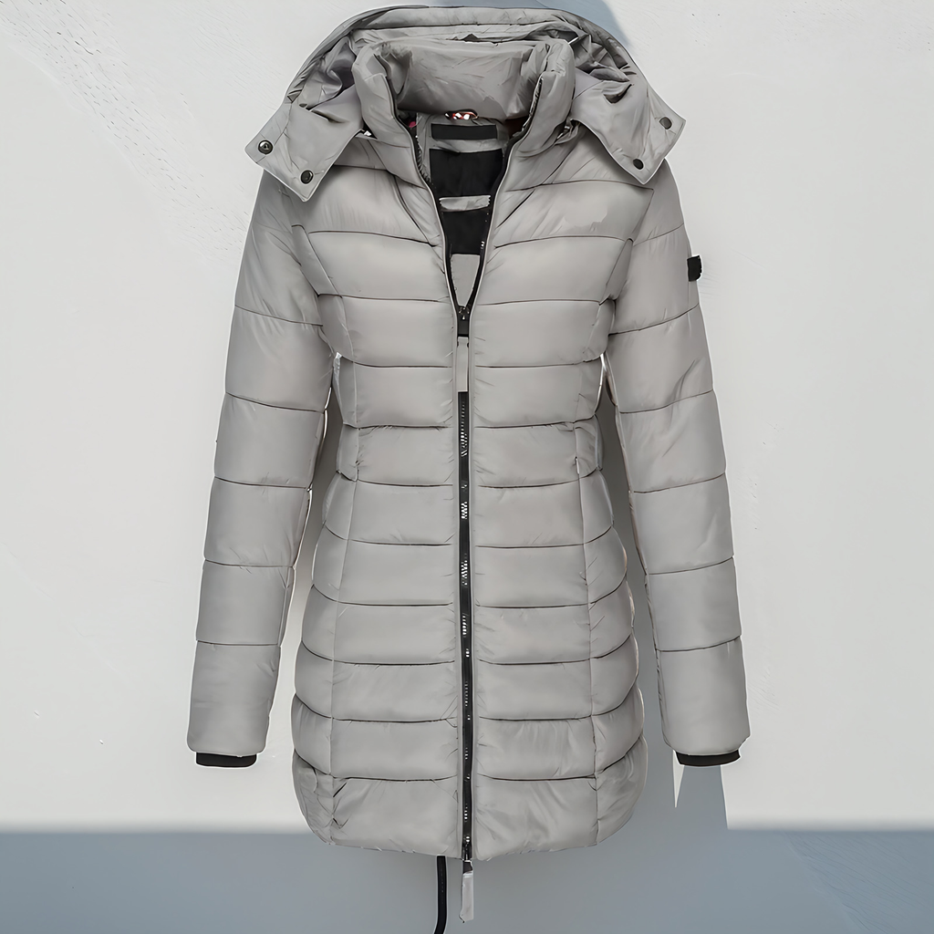 Doudoune longue femme à capuche, déperlante, cinq coloris, gris