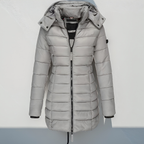 Doudoune longue femme à capuche, déperlante, cinq coloris, gris