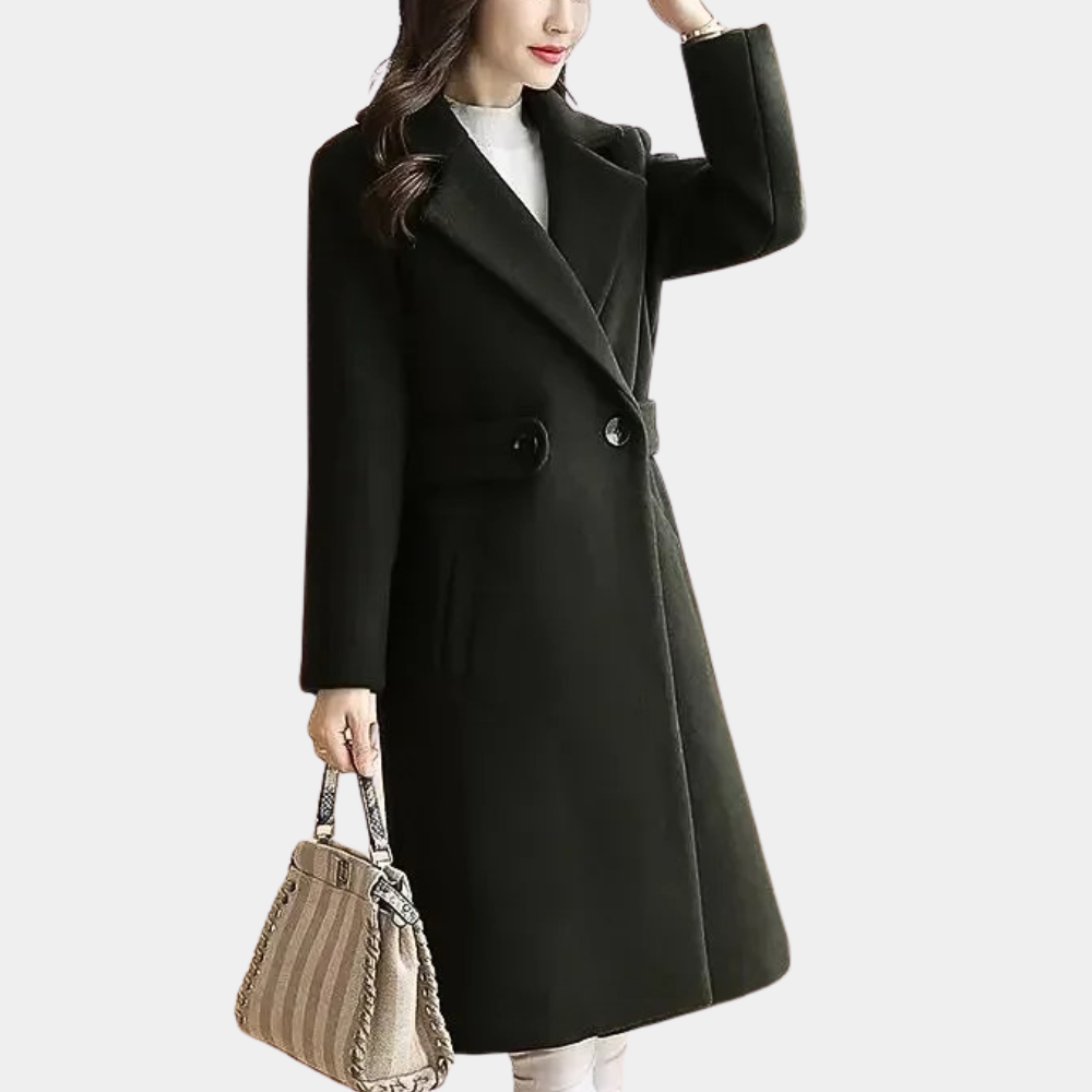 Manteau femme d'hiver à ceinture, coupe slim, cinq coloris, noir