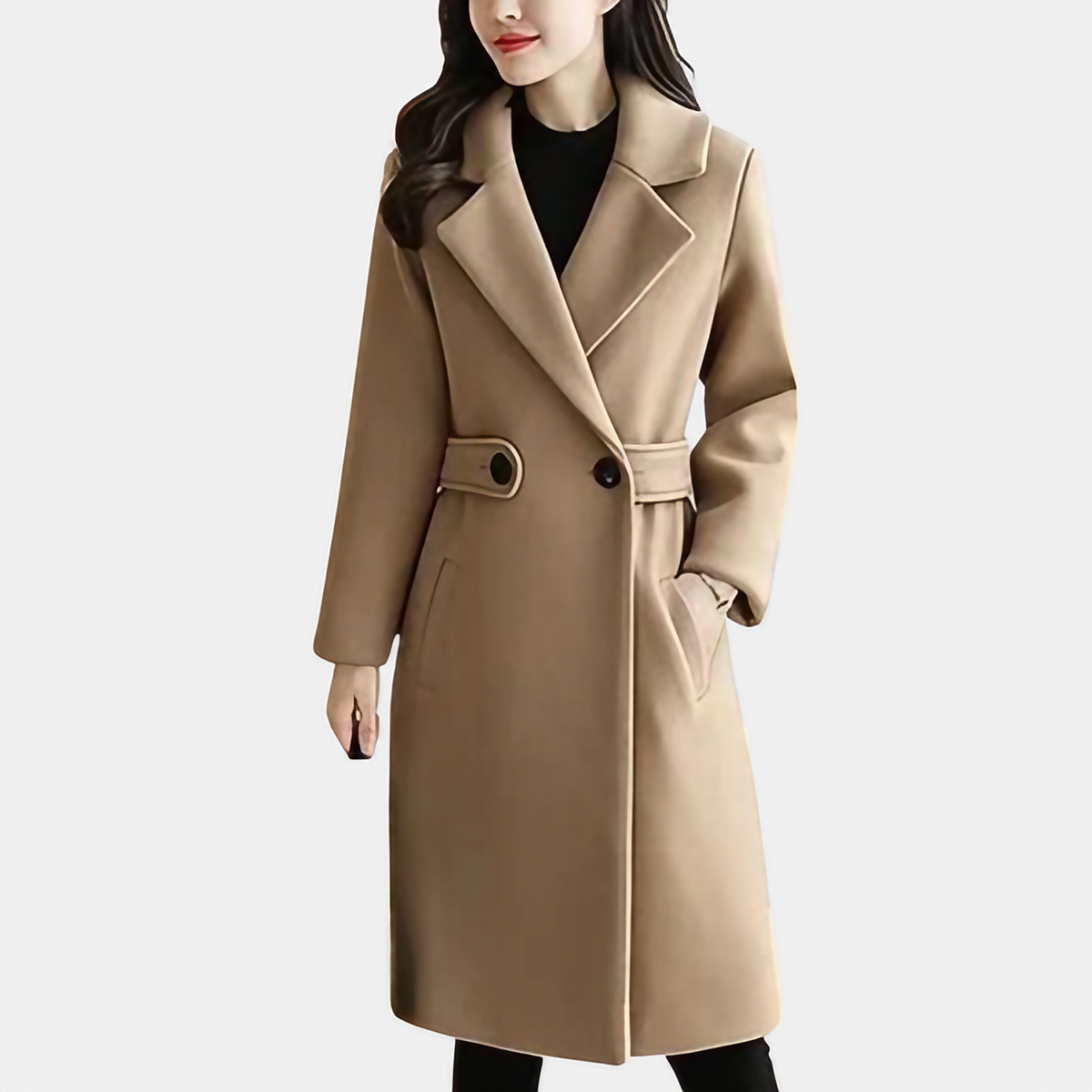 Manteau femme d'hiver à ceinture, coupe slim, cinq coloris, kaki