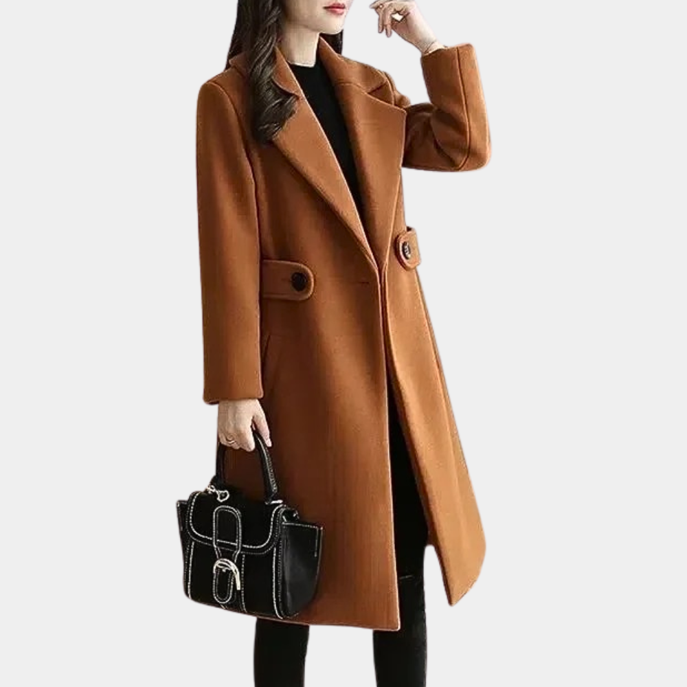 Manteau femme d'hiver à ceinture, coupe slim, cinq coloris, marron