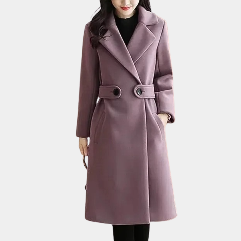 Manteau femme d'hiver à ceinture, coupe slim, cinq coloris, pourpre