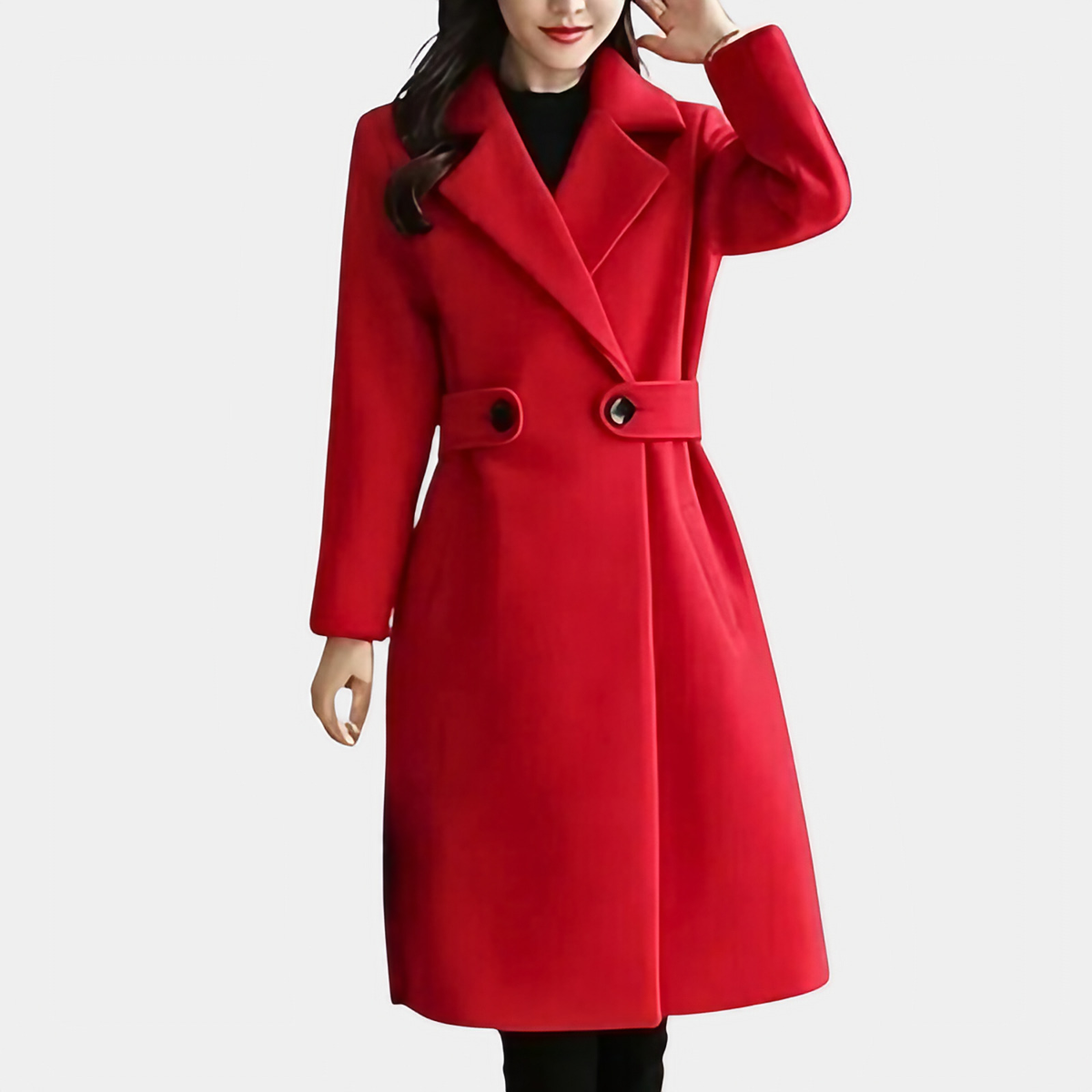 Manteau femme d'hiver à ceinture, coupe slim, cinq coloris, rouge