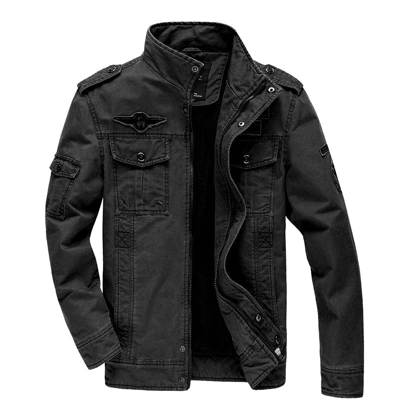 Veste mi-longue homme style militaire, poches, du M au 3XL, noir