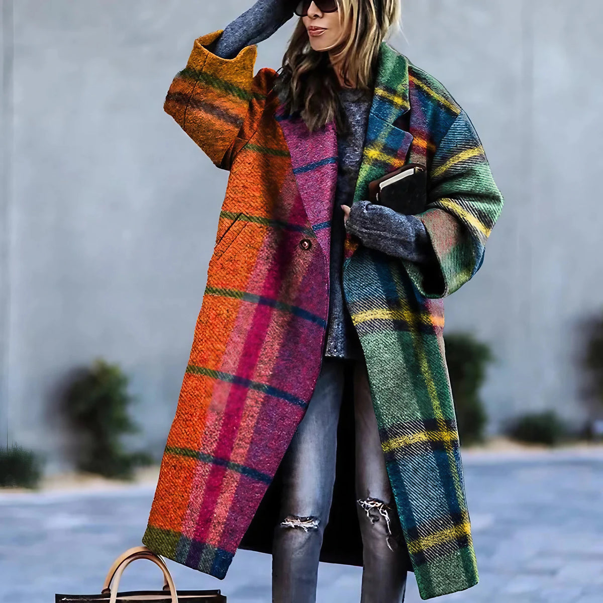 Manteau oversize femme coupe ample, unis ou à motifs, du S au L, quadrillé multicolore