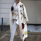 Manteau oversize femme coupe ample, unis ou à motifs, du S au L, imprimé blanc