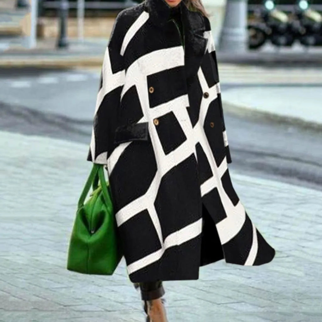 Manteau oversize femme coupe ample, unis ou à motifs, du S au L, noir et blanc