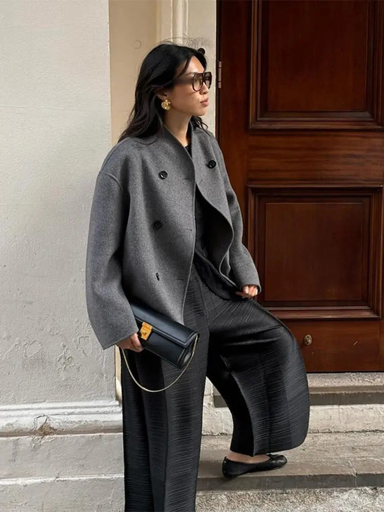 Manteau oversize femme boutonné, marron ou gris