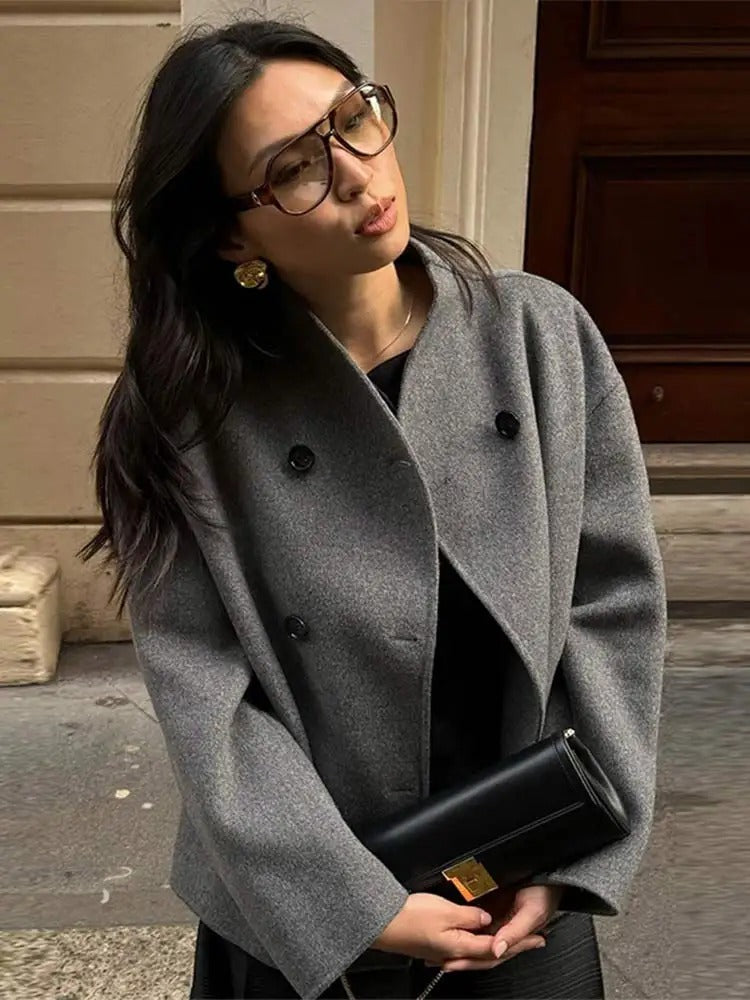 Manteau oversize femme boutonné, marron ou gris