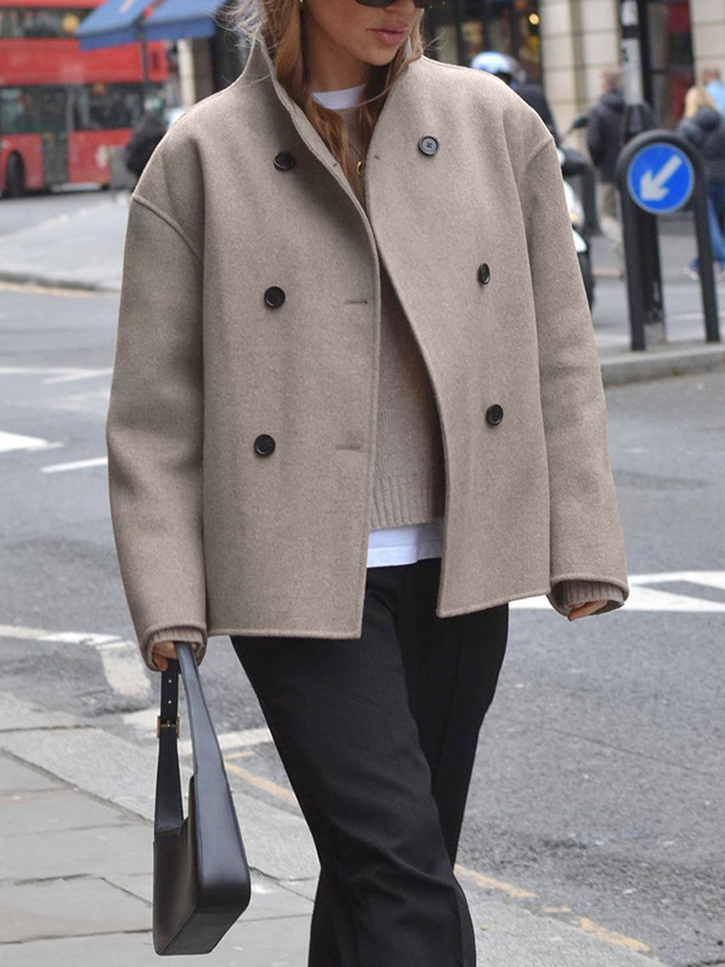 Manteau oversize femme boutonné, marron ou gris