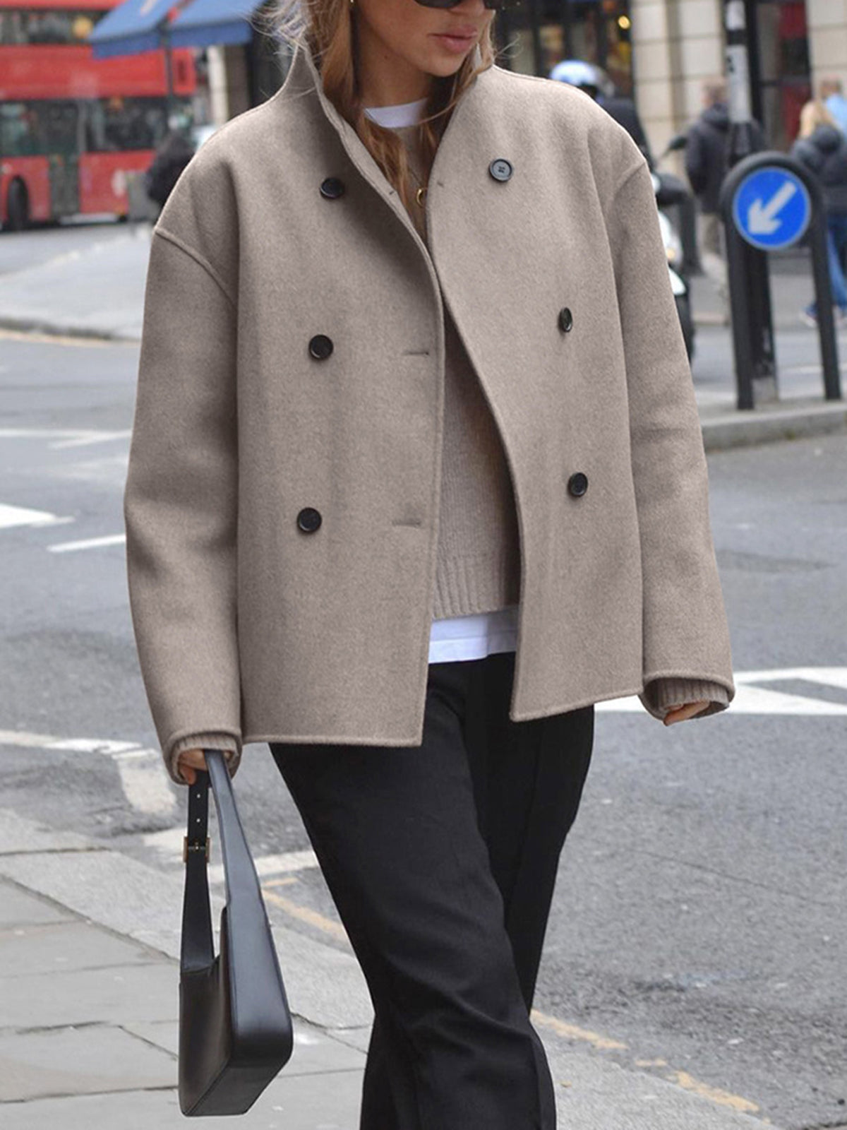 Manteau oversize femme boutonné, marron ou gris