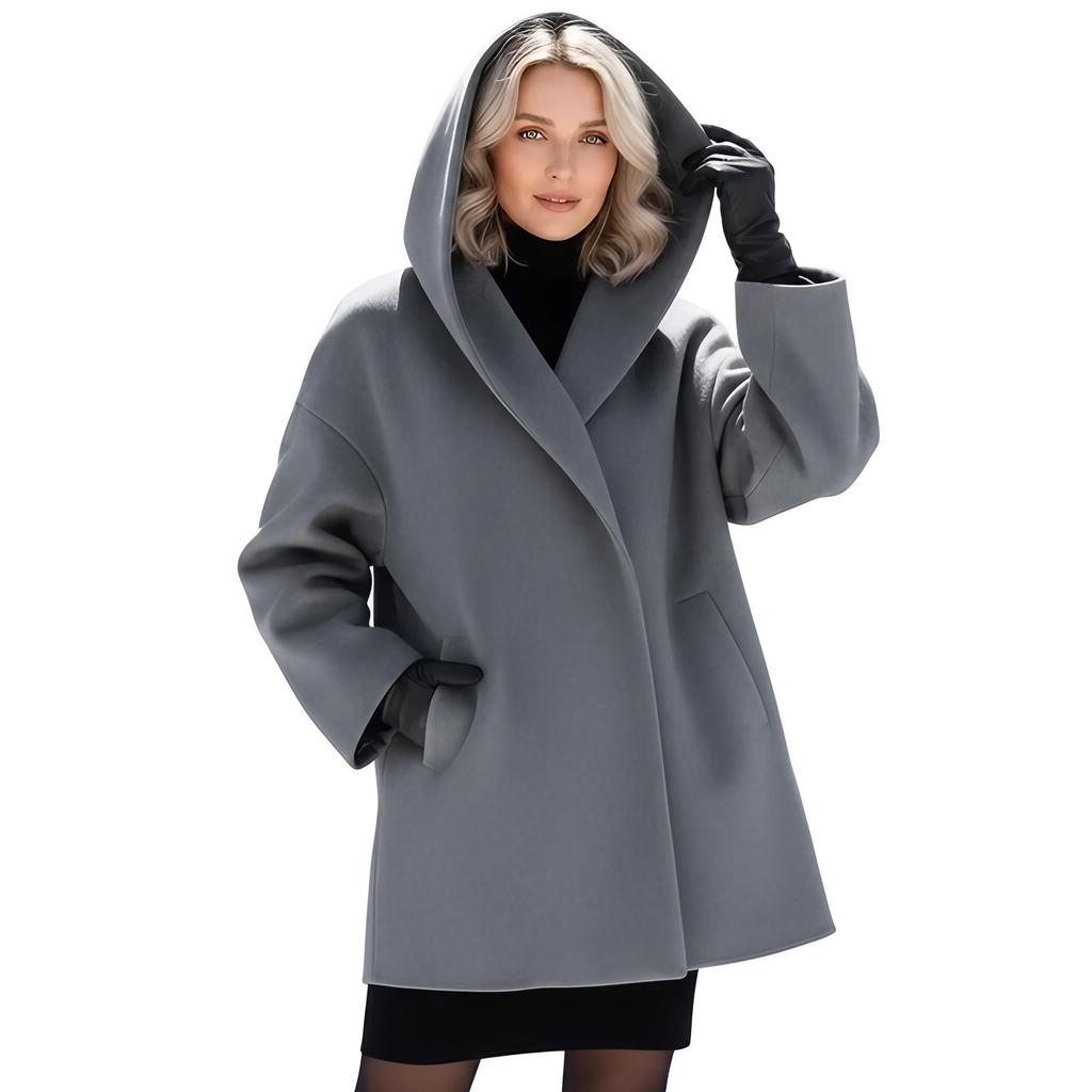Manteau oversize femme à revers larges, entièrement doublé, gris