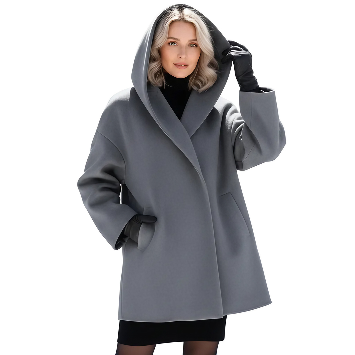 Manteau oversize femme à revers larges, entièrement doublé, gris