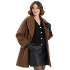 Manteau oversize femme à revers larges, entièrement doublé, marron