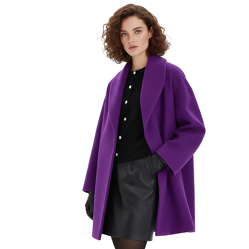 Manteau oversize femme à revers larges, entièrement doublé, mauve